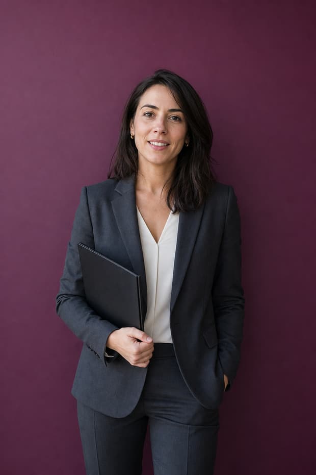 An event planner holding a folder, mid-conversation